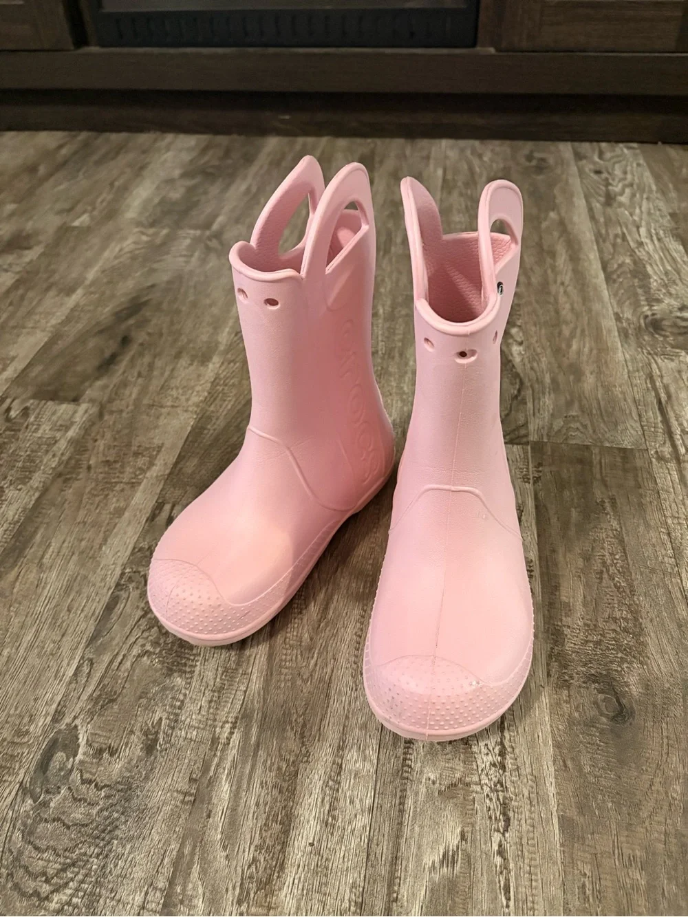 CROCS Kids Light Pink Pull-On Rain Boots with Handles